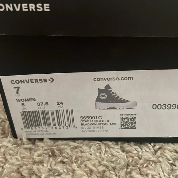 Converse Ctas Lugged Hi Black/White US 7 - Picture 8 of 8